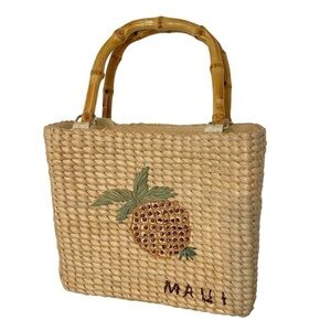 Straw Maui Bag with Woven Handles & Embellished Design